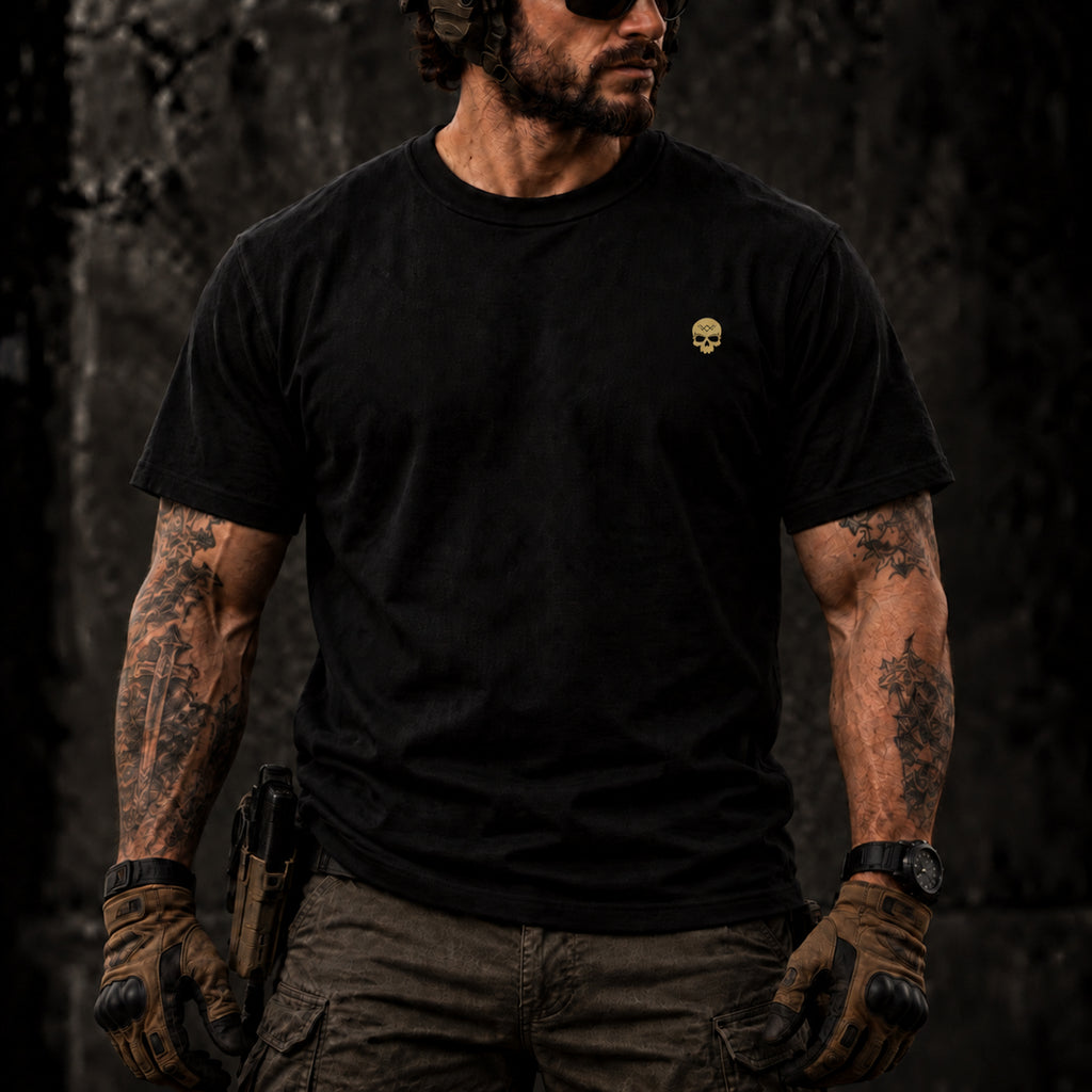 Black PaganEDC  logo T-shirt front view 