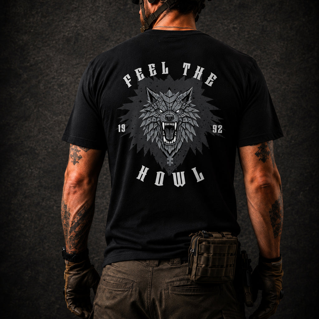 Black PaganEDC Feel The Howl T-shirt back view