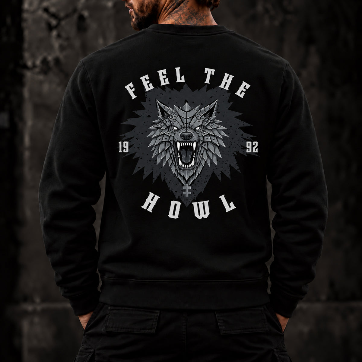 Black PaganEDC Feel The Howl sweatshirt back view