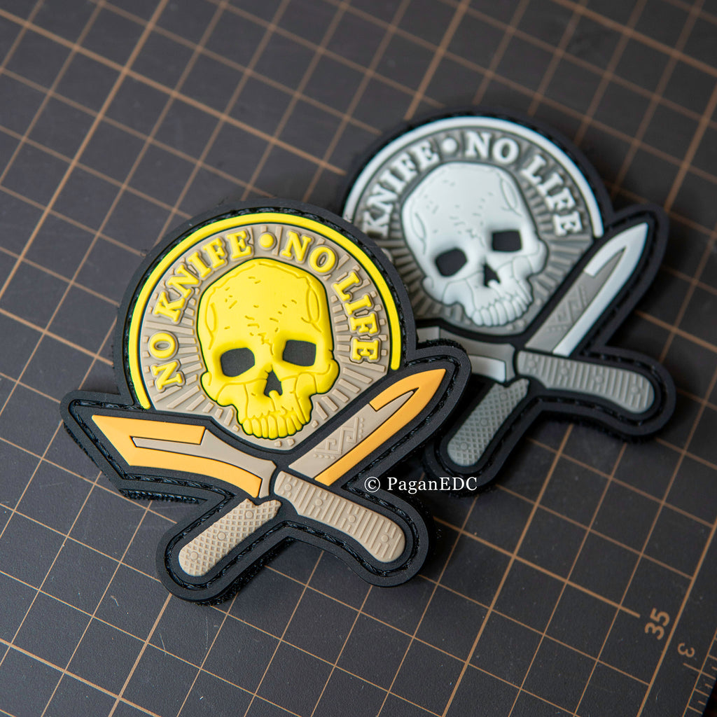No Knife No Life PVC morale patch with skull and knife design