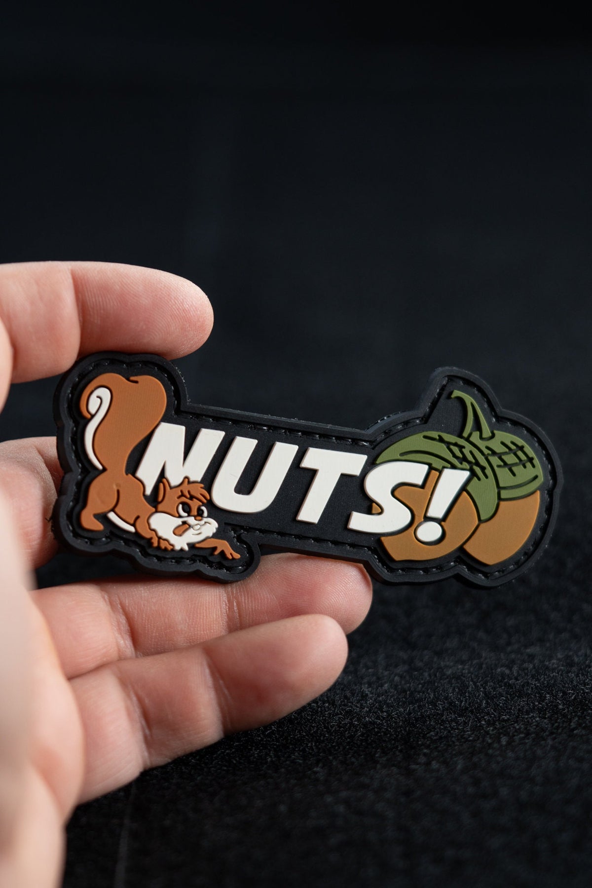 PVC Morale Patch | Funny Squirrel “NUTS” | Tactical Gear Accessory Patch | Hook Backing
