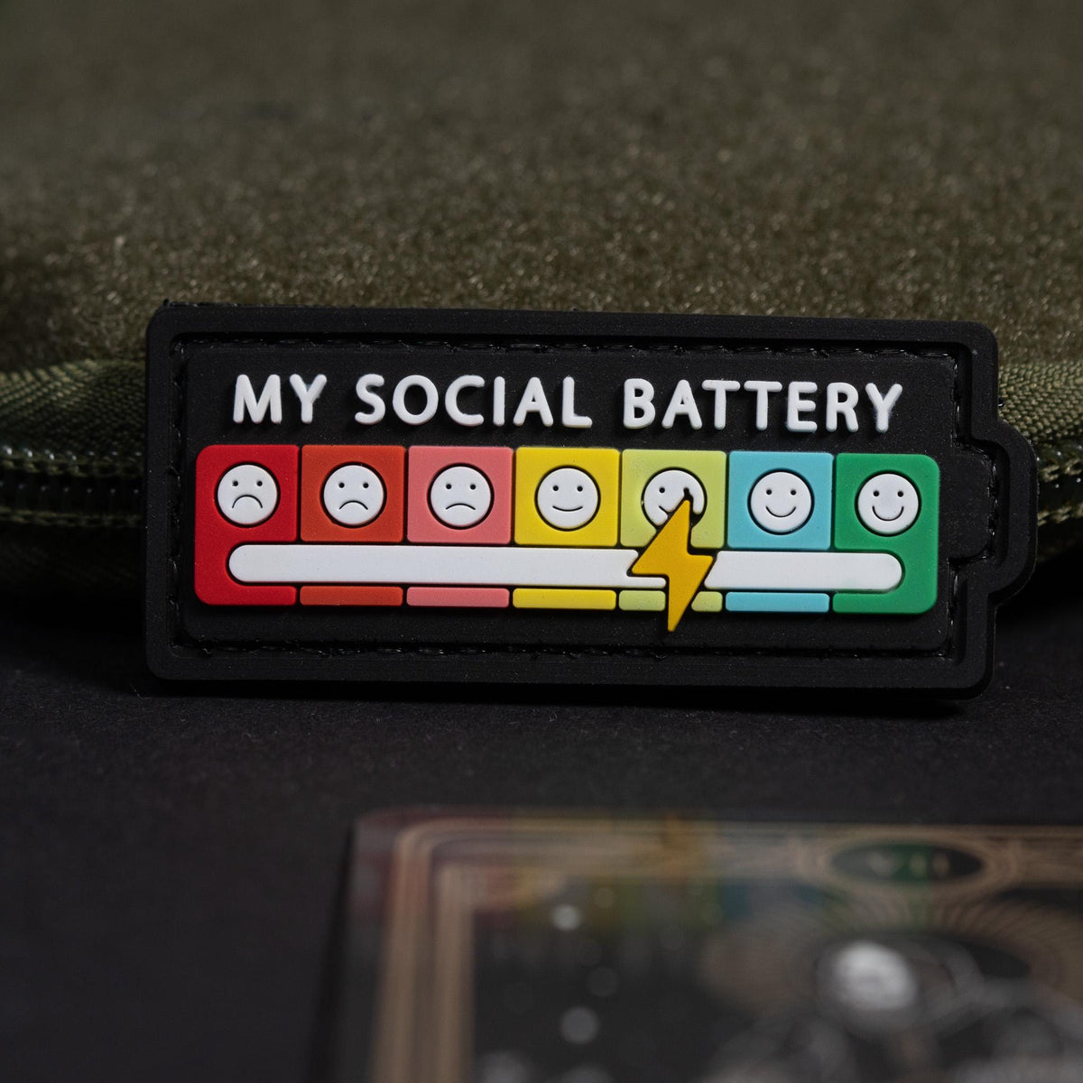 Social Battery Morale Patch, Funny PVC Introvert Patch, Hook Backing