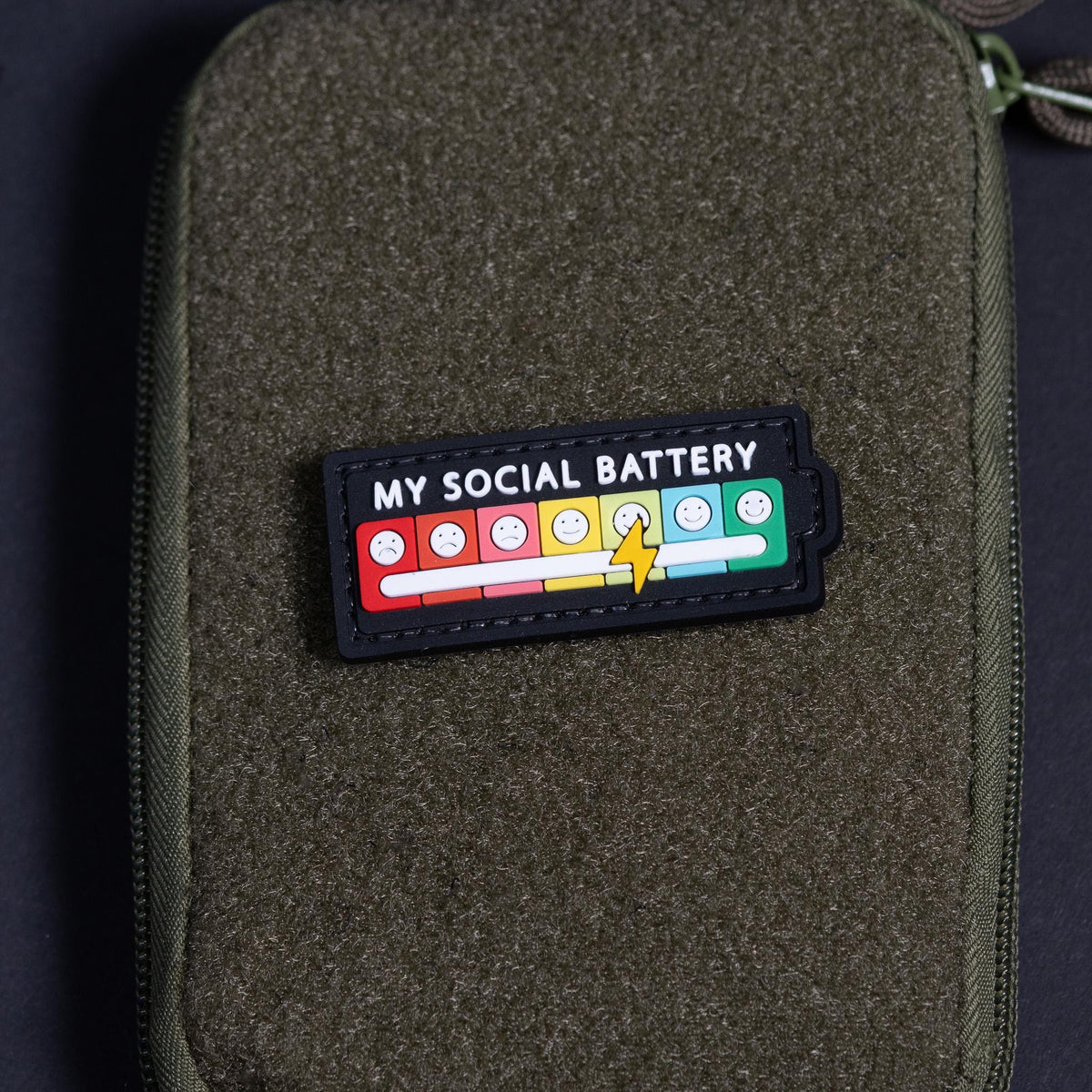 Social Battery Morale Patch, Funny PVC Introvert Patch, Hook Backing