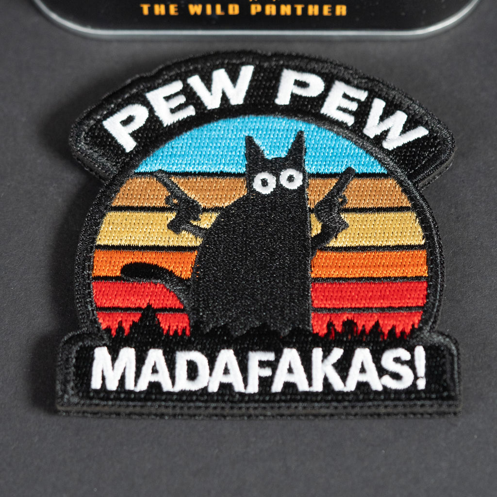 Morale Patch, Pew Pew Madafakas Cat, Embroidered Badge, Hook Backing