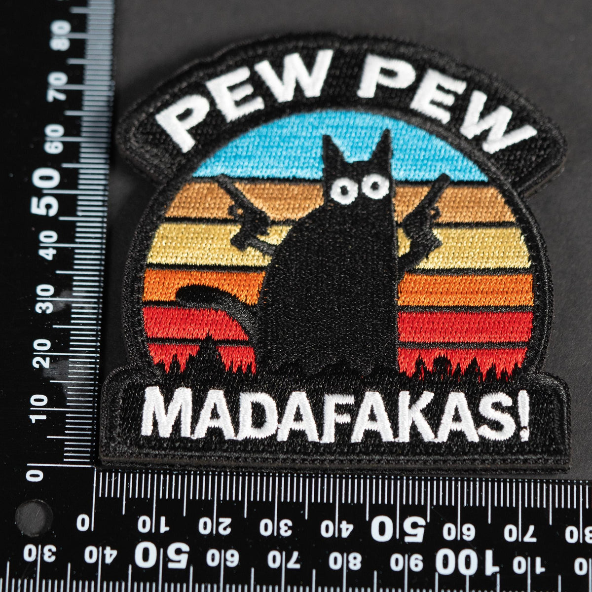 Morale Patch, Pew Pew Madafakas Cat, Embroidered Badge, Hook Backing