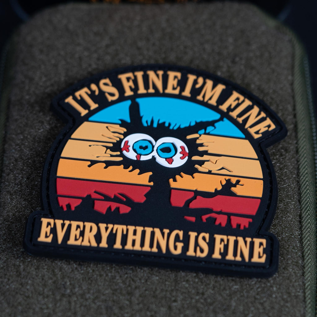 PVC Morale Patch, Everything Is Fine Cat, Hook Backing
