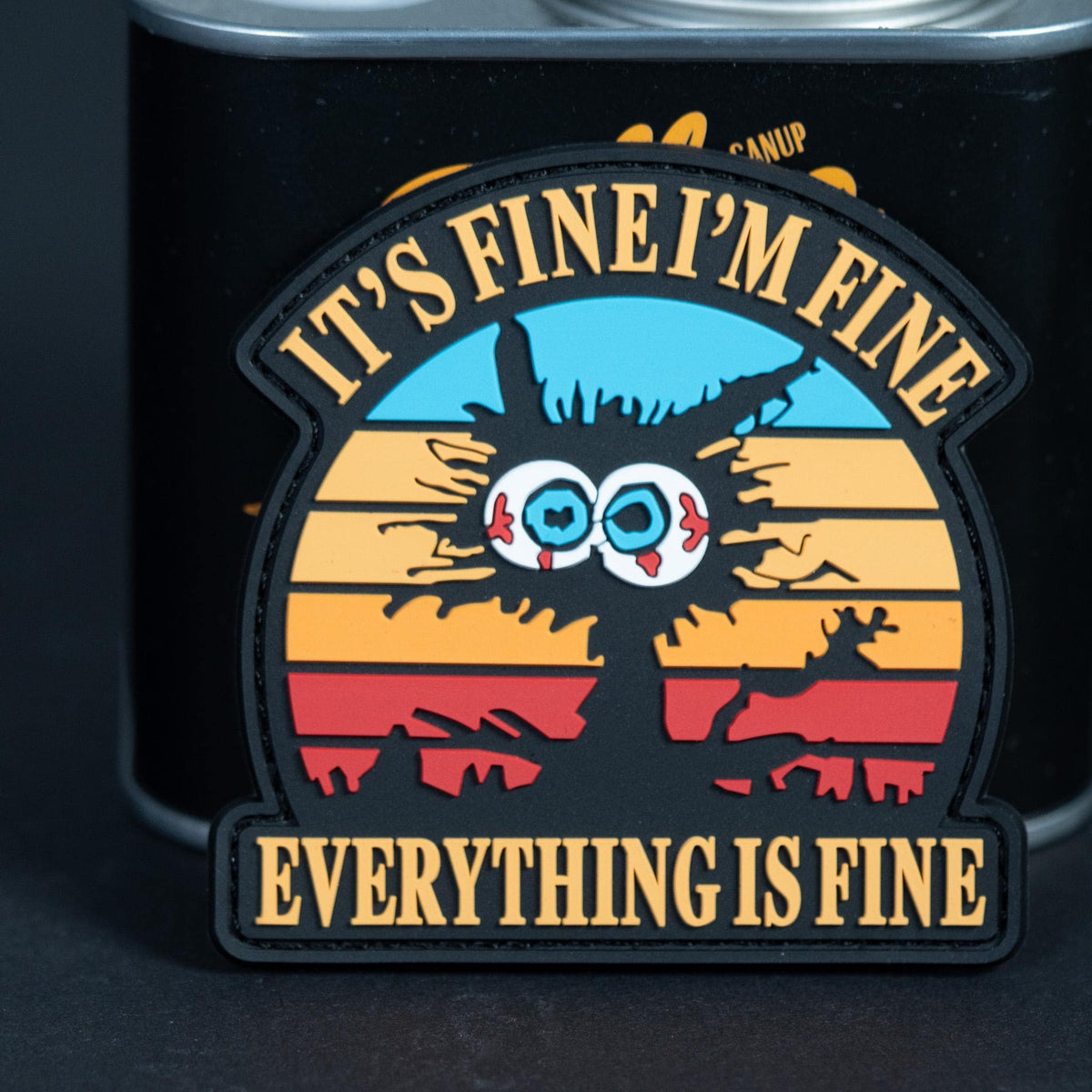 PVC Morale Patch, Everything Is Fine Cat, Hook Backing
