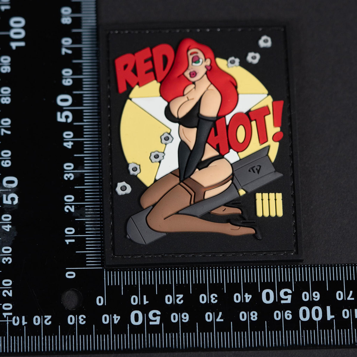 PVC Morale Patch, Red Hot Pin Up Girl, Hook Backing