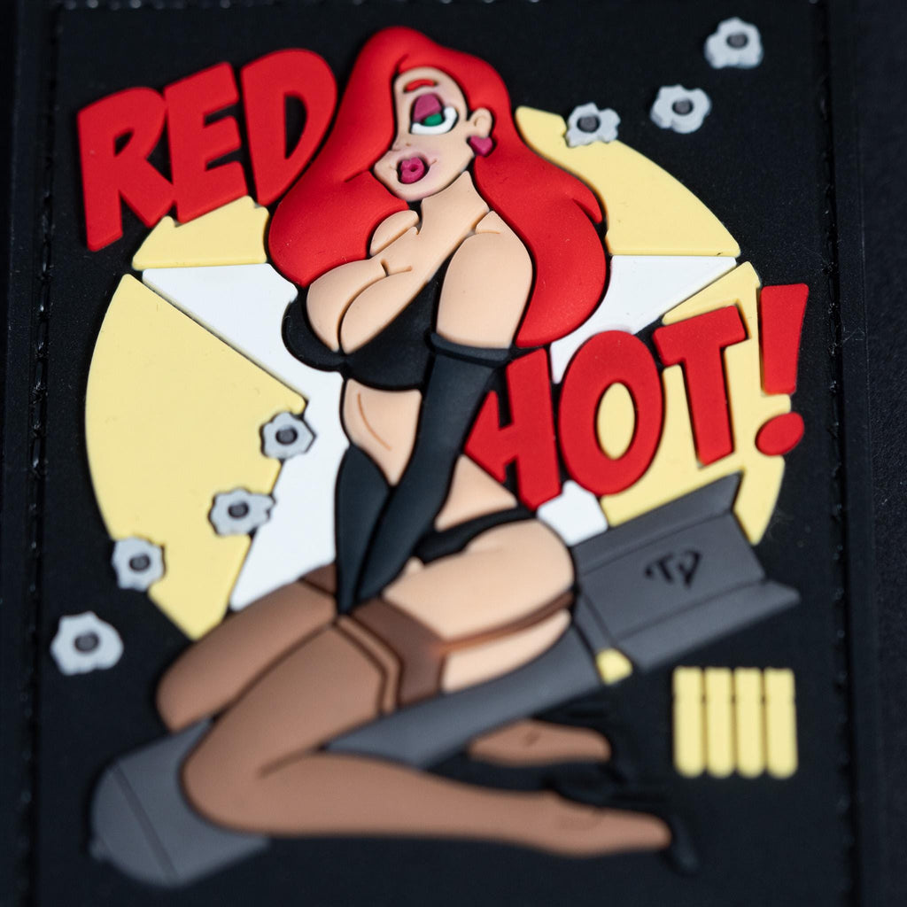 PVC Morale Patch, Red Hot Pin Up Girl, Hook Backing