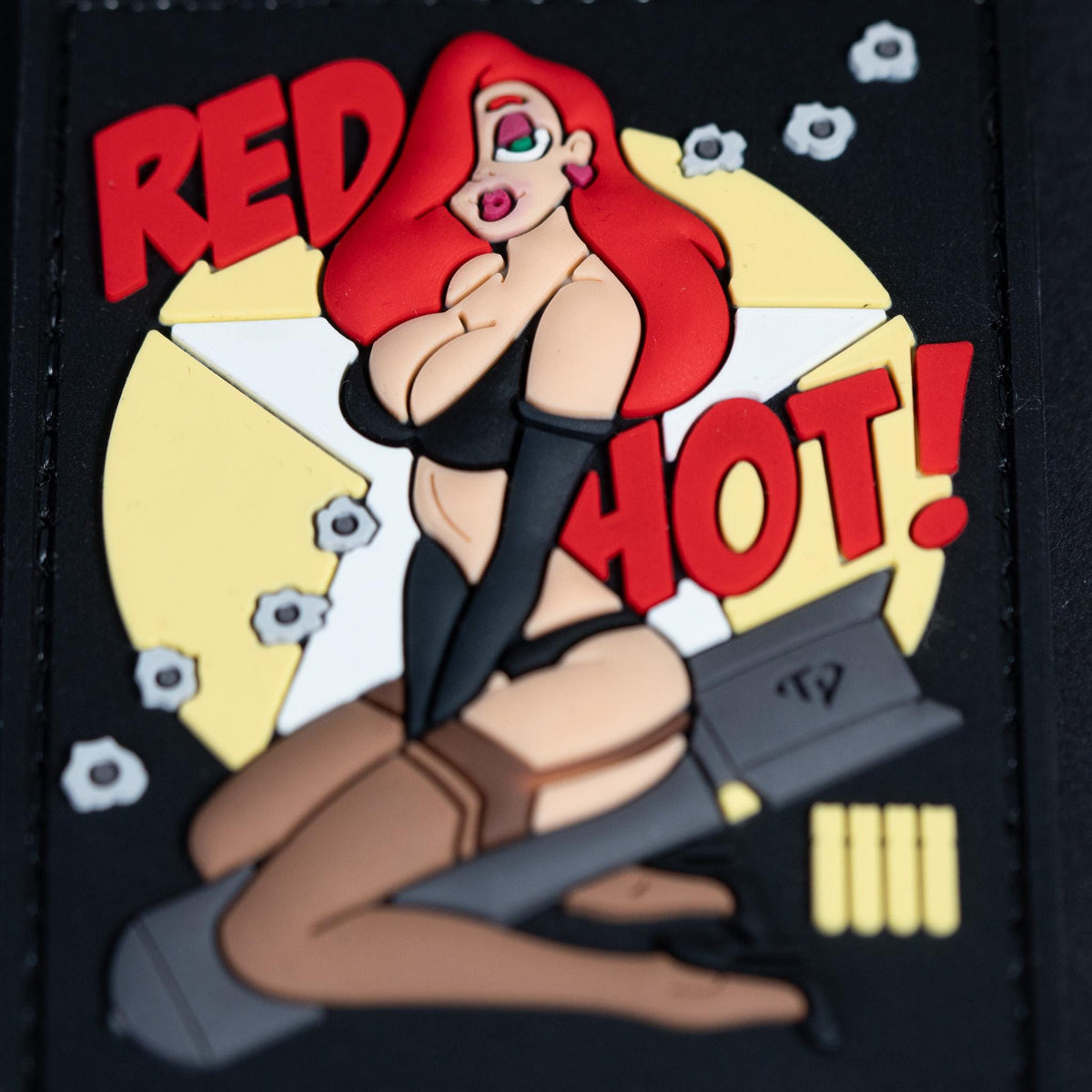 PVC Morale Patch, Red Hot Pin Up Girl, Hook Backing