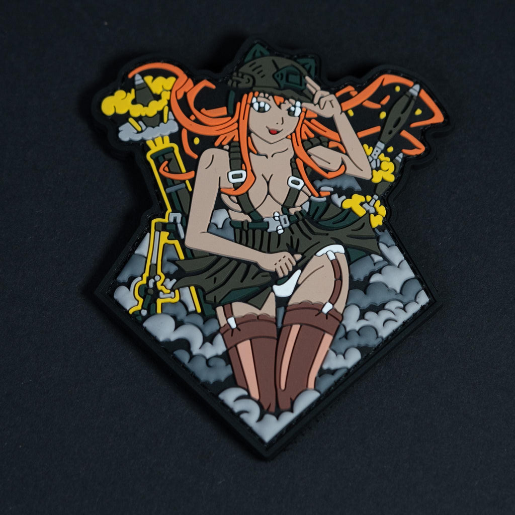 PVC Morale Patch, Anime Military Pin Up Girl, Hook Backing