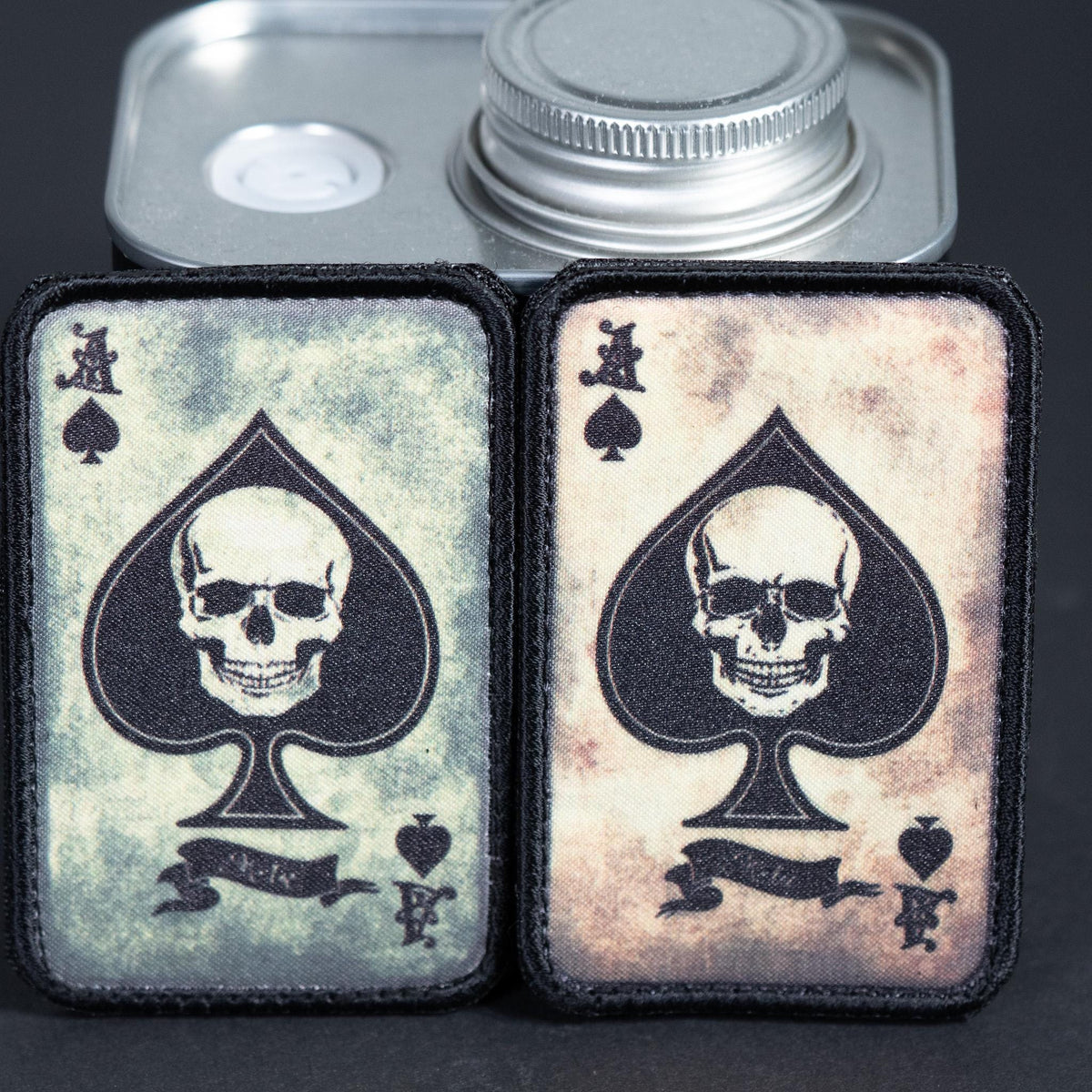 Morale Patch, Ace of Spades Skull Death Card, Sublimated Hook Backing