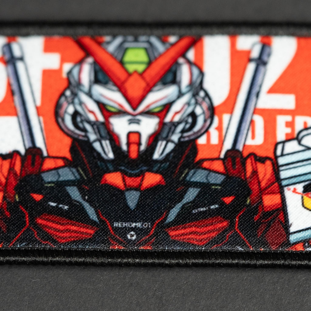Morale Patch, Anime Mecha Design, Sublimated, Hook Backing, 8.5 x 5 cm