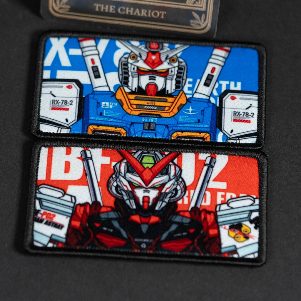 Morale Patch, Anime Mecha Design, Sublimated, Hook Backing, 8.5 x 5 cm
