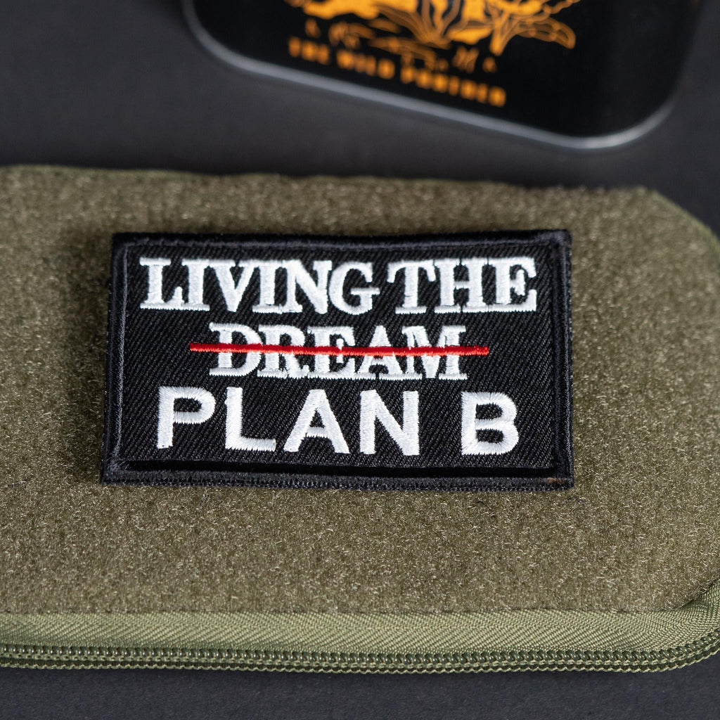 Morale Patch, Living the Plan B, Embroidered, Hook Backing