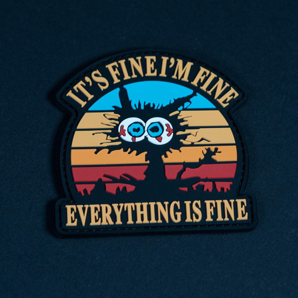 PVC Morale Patch, Everything Is Fine Cat, Hook Backing