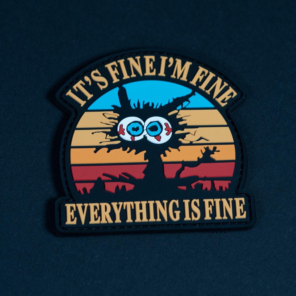 PVC Morale Patch, Everything Is Fine Cat, Hook Backing
