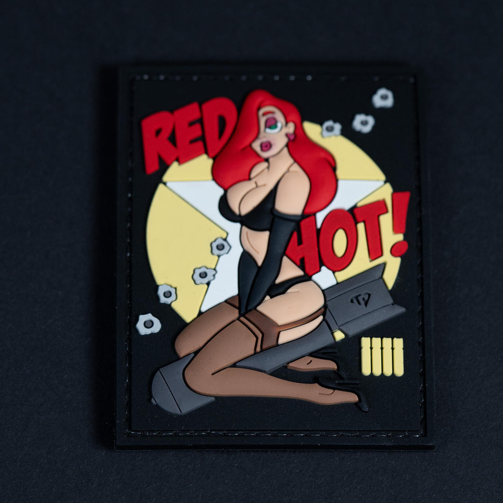 PVC Morale Patch, Red Hot Pin Up Girl, Hook Backing
