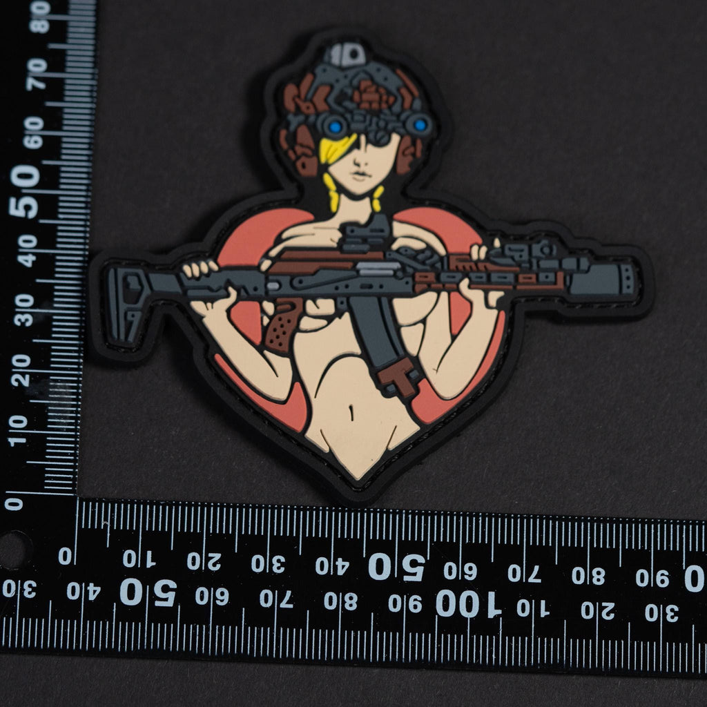 PVC Morale Patch, Tactical Girl Rifle Pin Up, Hook Backing