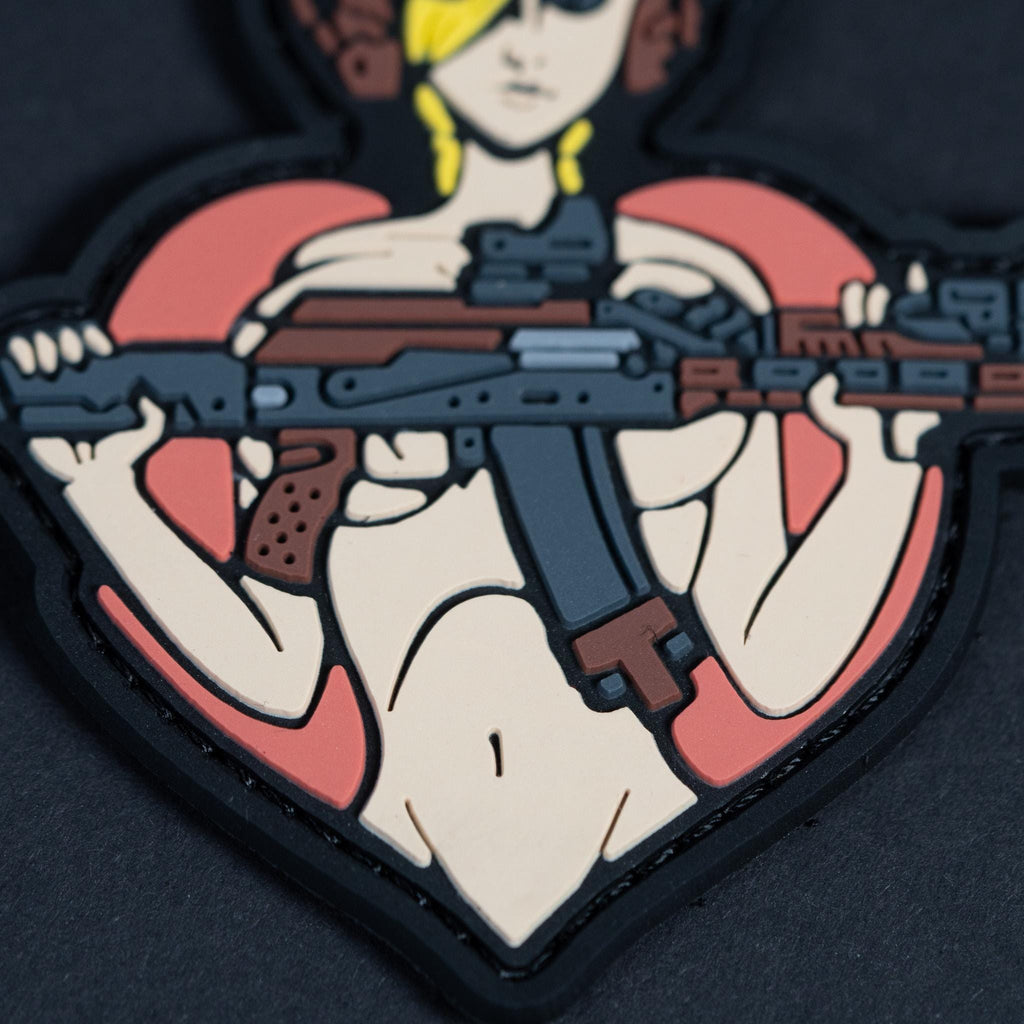 PVC Morale Patch, Tactical Girl Rifle Pin Up, Hook Backing