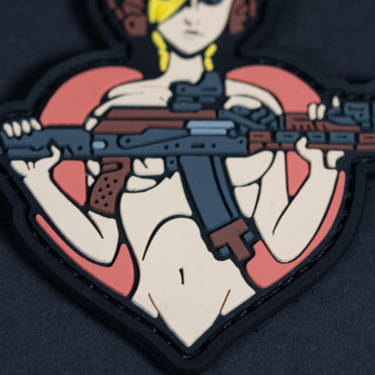 PVC Morale Patch, Tactical Girl Rifle Pin Up, Hook Backing