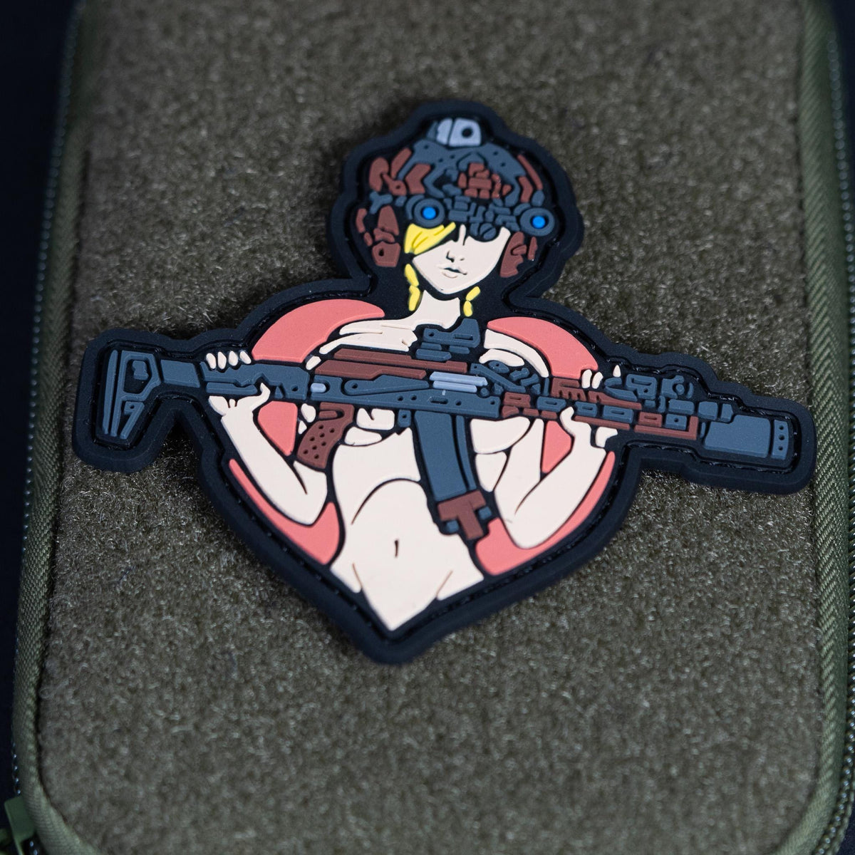 PVC Morale Patch, Tactical Girl Rifle Pin Up, Hook Backing