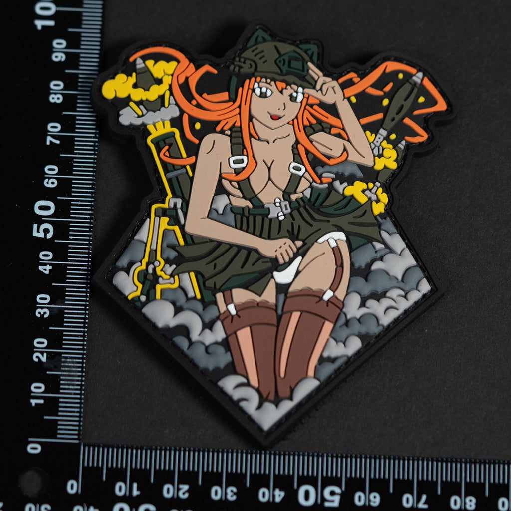 PVC Morale Patch, Anime Military Pin Up Girl, Hook Backing