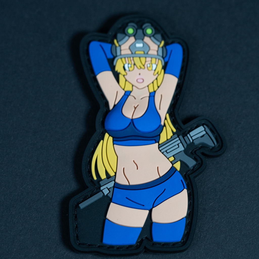 PVC Morale Patch, Anime Tactical Girl Pin Up, Hook Backing