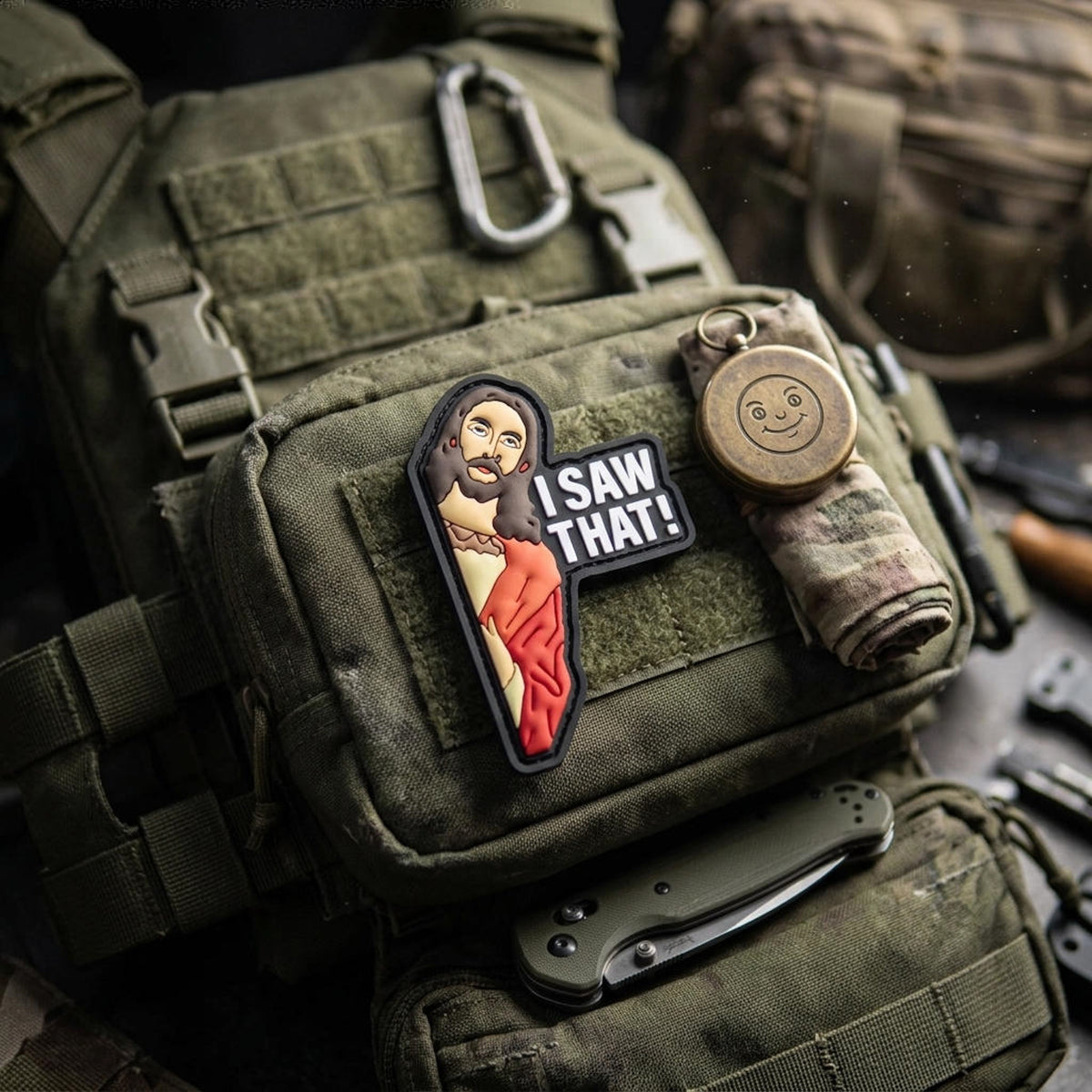 I Saw That PVC morale patch attached to tactical gear