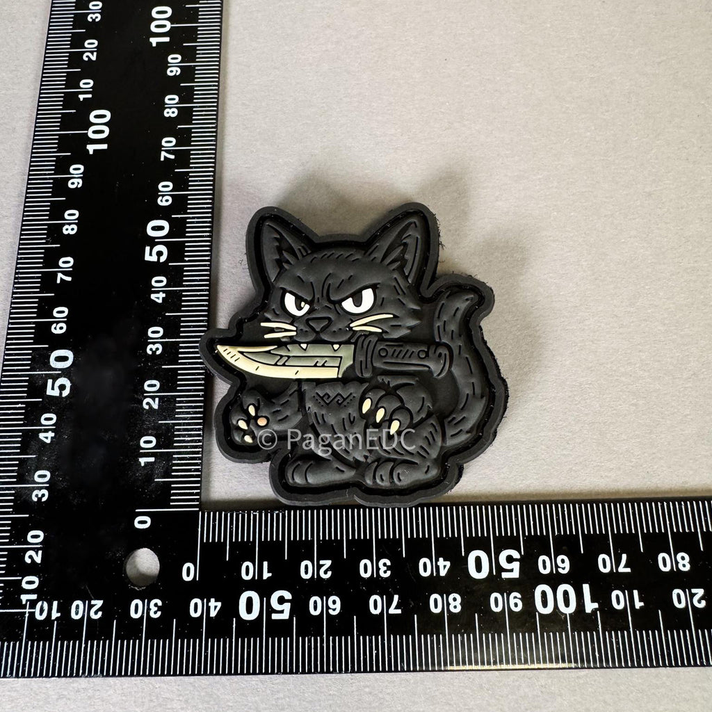 PaganEDC Cat PVC morale patch shown with size measurement
