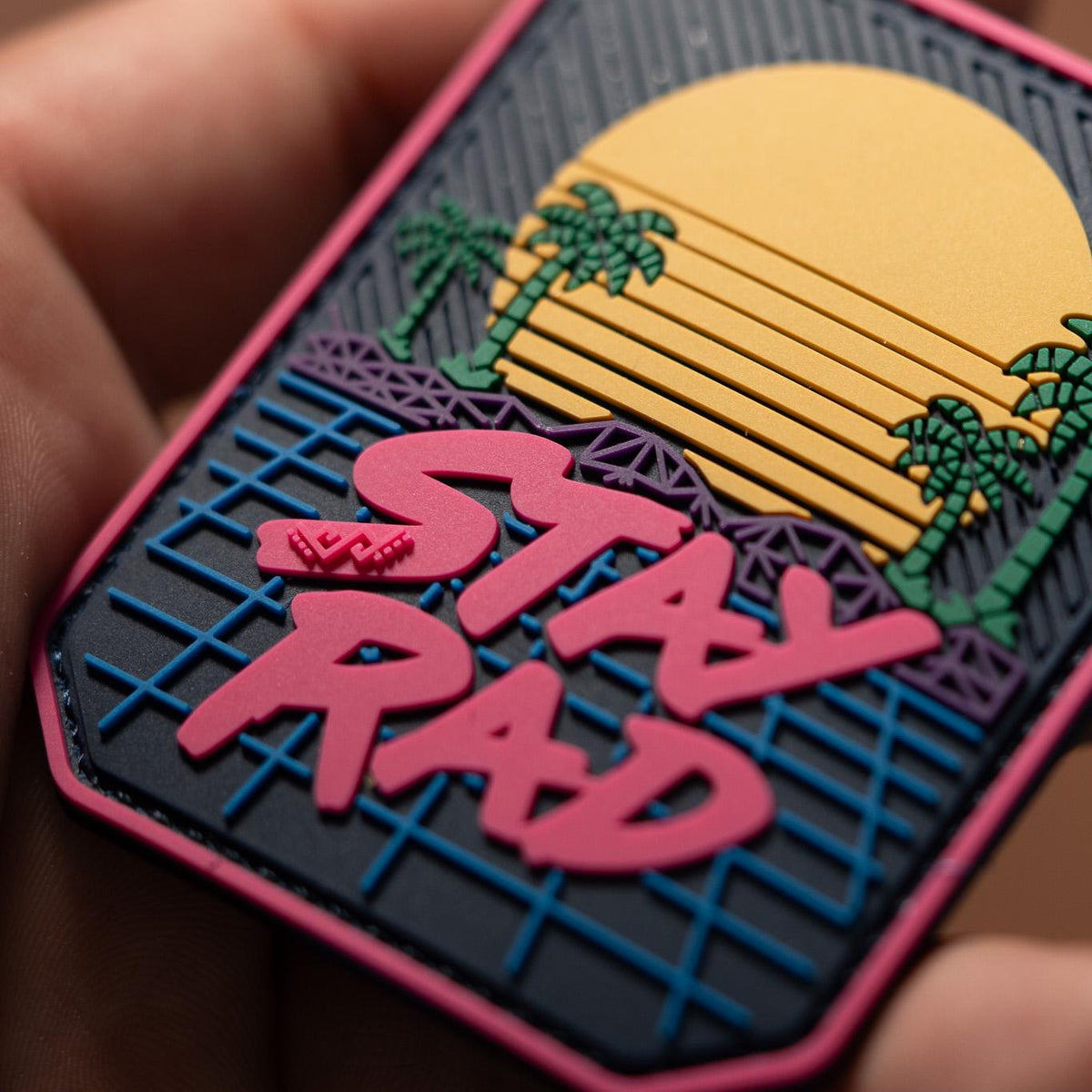 Stay Rad PVC morale patch held in a hand